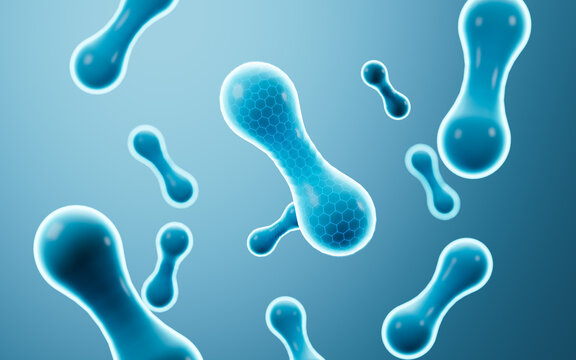 Microscopic probiotics bacteria for digestive health and treatment. 3d rendering.