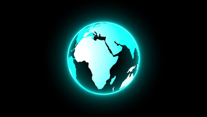 Naklejka premium Glowing Cyan Earth Globe with Africa Prominent on Black Background planet world