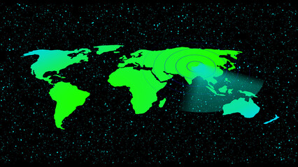 World Map With Green Gradient And Stars On Black Background global earth © Surjomukhi