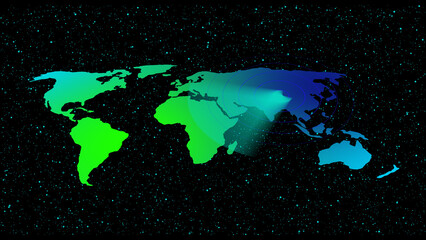 Digital World Map with Green to Blue Gradient on Starry Night Sky Background global earth © Surjomukhi