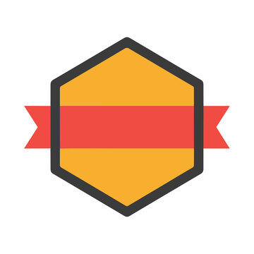 Hexagon badge with red ribbon