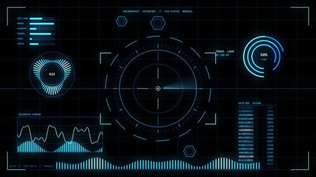 High-Tech Radar Display with Signal Graphs and Network Activity Monitoring Interface