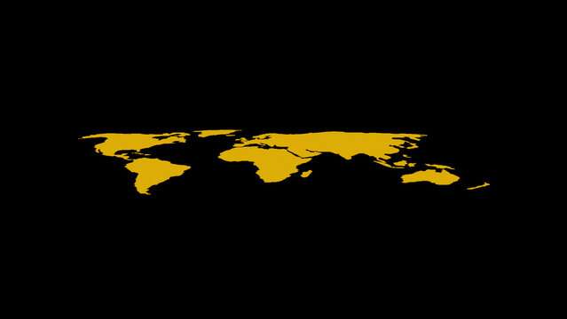 Golden world map silhouette on a black background Keywords: world map, globe, earth, geography, continents