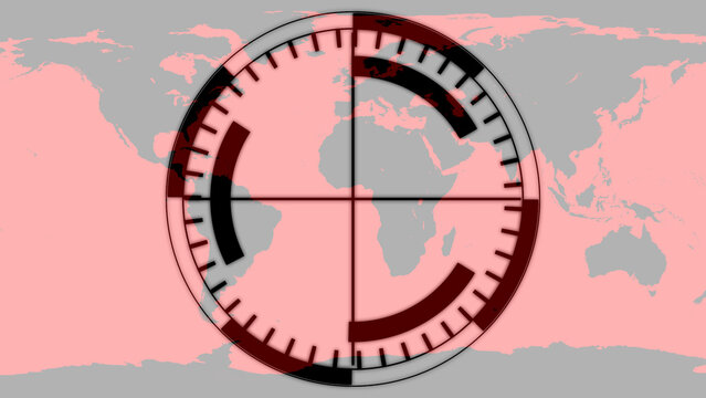 World Map Target Reticle with Red and Black Overlay Global View crosshairs