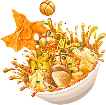 Indonesian Bakso Meatball Noodle Soup Illustration