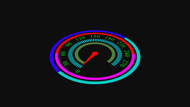 Digital Speedometer Gauge with Red Needle on Black Background Keywords: speedometer, gauge, speed, meter