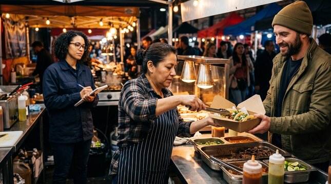 Safe evening service at a Mexican neighborhood food stall