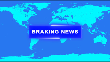 World map with glowing blue breaking news banner and bright light accents global news report © Surjomukhi