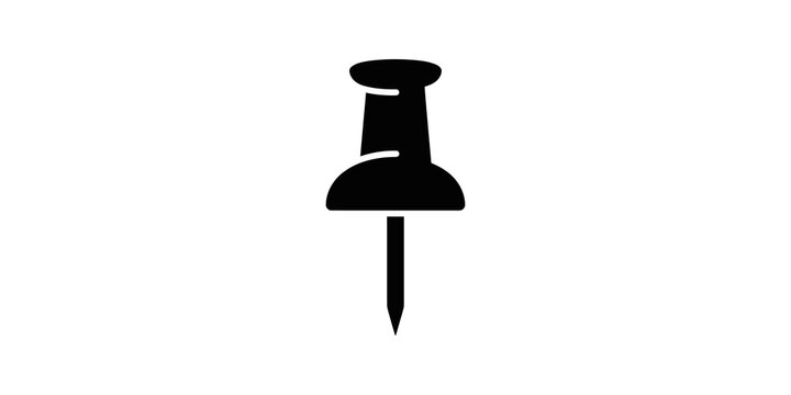 Black push pin flat icon symbol for location marking and map pin.