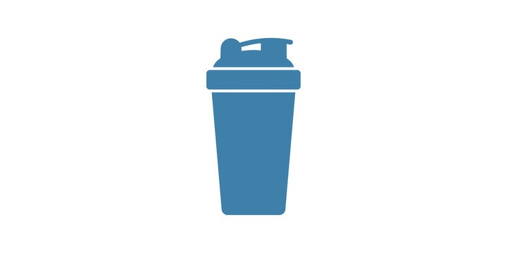 Protein shaker bottle flat icon in blue color for fitness supplement use.