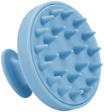 Blue silicone scalp massager and shampoo brush.