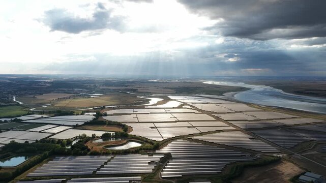 Aerial View of Cleve Hill Solar Park Generating Green Power in Kent, UK