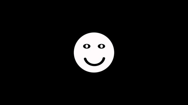 Happy emoji smile faces icon animation on black background. Smiley face with closed eyes animation. Happy smile cartoon face smileys user experience icon representing happiness, positive emotion