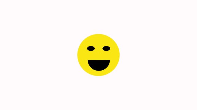 Minimalist yellow smile faces icon animation on white background. Happy emoji smiley face with closed and open eyes animation. Smiley face icon with a happy expression for social media and UI design
