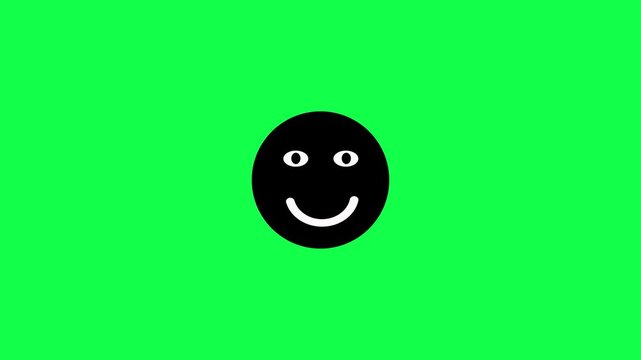 Happy emoji smile faces icon animation on green background. Smiley face with closed eyes animation. Happy smile cartoon face smileys user experience icon representing happiness, positive emotion