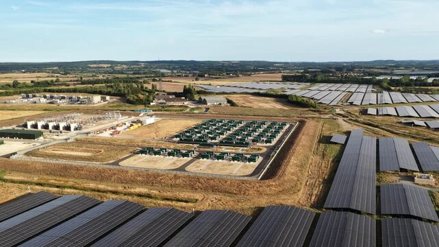 Aerial View of Cleve Hill Solar Park Generating Green Power in Kent, UK