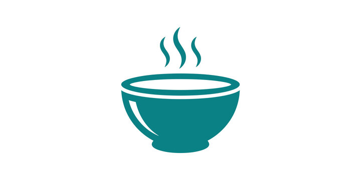 Teal hot soup bowl icon vector design on checker background pattern.