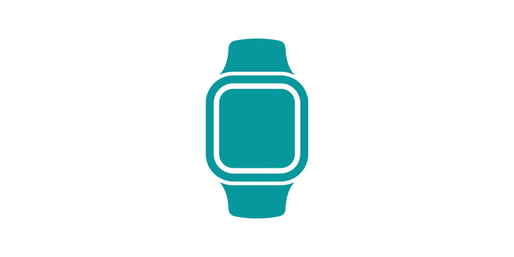Smartwatch device flat icon with teal blue screen and wristband mockup.