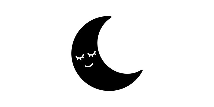 Sleeping moon crescent icon featuring black solid shape for night decor.