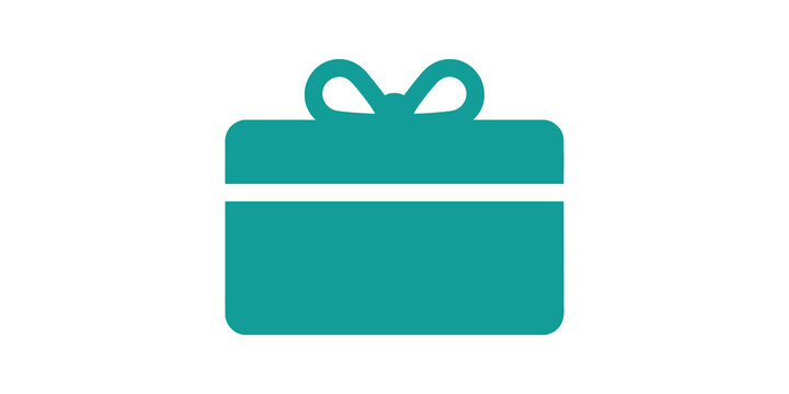 Cyan gift box flat icon with ribbon bow decoration for celebration.
