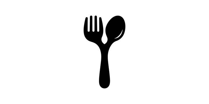 Fork and spoon united black icon for creative dining and catering theme.