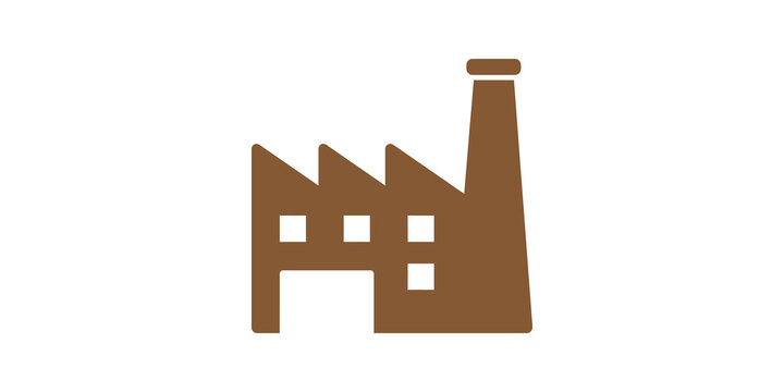 Industrial factory building flat icon in brown for manufacturing projects.