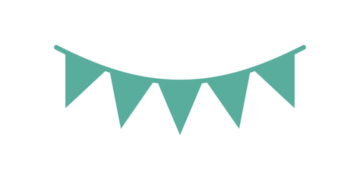 Bunting flag garland flat icon in teal isolated on transparent grid.