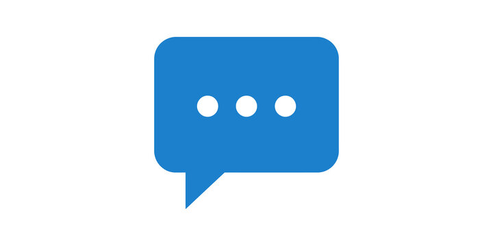 Blue speech bubble icon with flat style for online messaging interfaces.