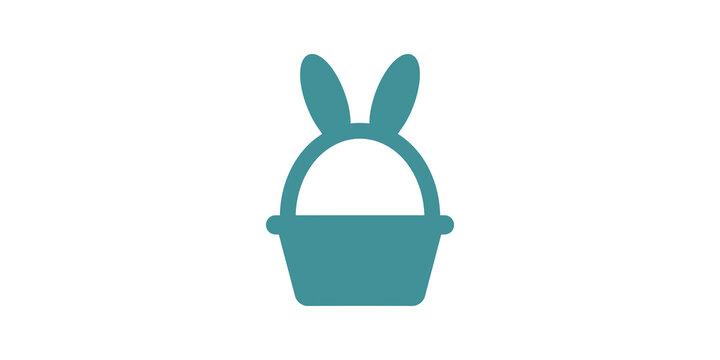 Blue easter basket icon with bunny ears for holiday season decorations.