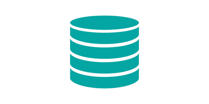 Teal database server icon for information storage and cloud computing tech.
