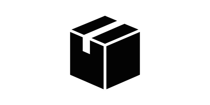 Black cardboard box icon for product packaging and shipment freight usage.