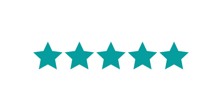 Five stars feedback symbol in cyan color for rating application.
