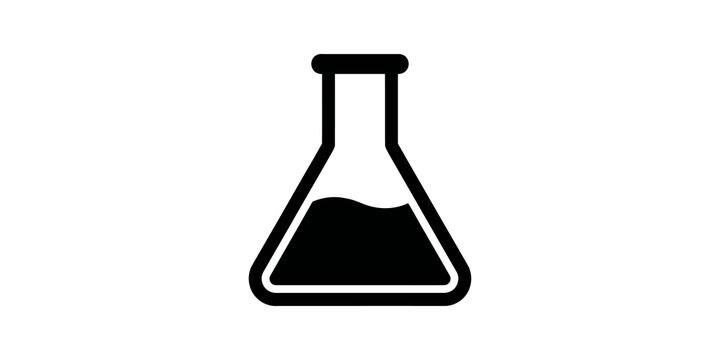Laboratory flask flat icon with liquid isolated on transparent background.