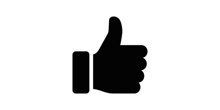 Thumbs up black flat icon for social media approval concept.