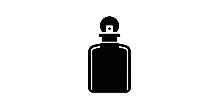 Black perfume spray bottle icon isolated on transparent grid background.