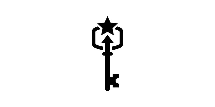 Skeleton key star emblem silhouette serves as secure access symbol.