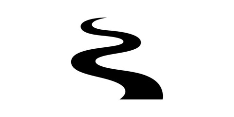 Winding river pathway silhouette vector illustration on transparent bg. © SAJID