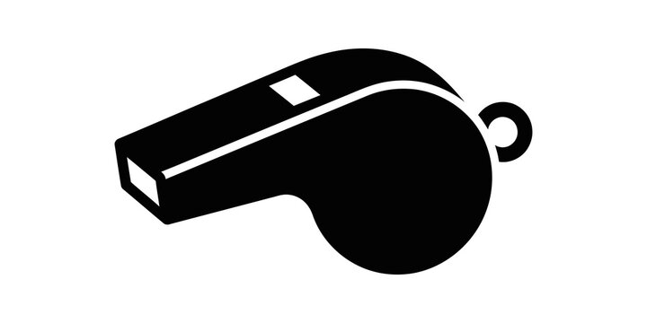 Black whistle sports icon symbolizing game refereeing and coach signals.