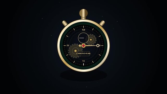 Luxury Golden Stopwatch with Moving Mechanical Gears on Black