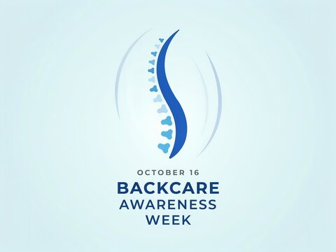 World backcare awareness week emblem with a blue human spine illustration on a circular background
