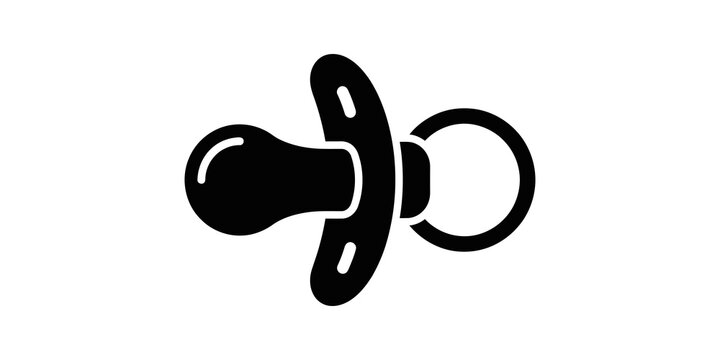Baby pacifier dummy teething toy black silhouette icon on transparent.