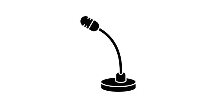 Black desk microphone flat icon vector on transparent grid background.