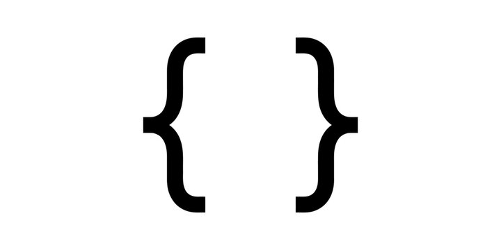 Black curly brackets flat icon coding symbol on transparent background.