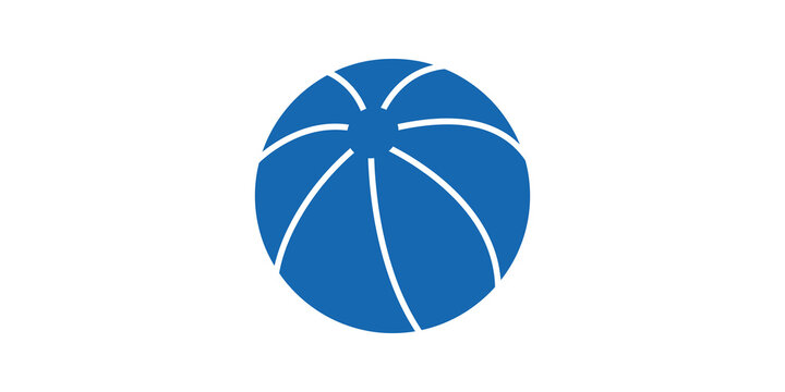 Blue beach ball flat icon representing summer fun and vacation play.