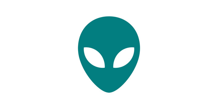 Alien head silhouette in teal color as a minimalist extraterrestrial icon.