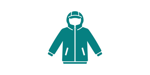 Teal hooded jacket icon with zipper and pockets for winter apparel. © SAJID