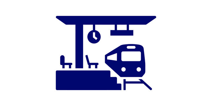 Blue train station platform icon flat vector illustration for travel.