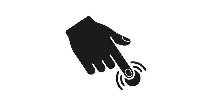 Hand pressing doorbell button icon with signal waves for home access.