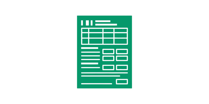 Green financial document sheet icon for accounting and tax report.