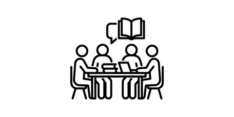 Team meeting discussion and study black icon for collaboration education. © SAJID